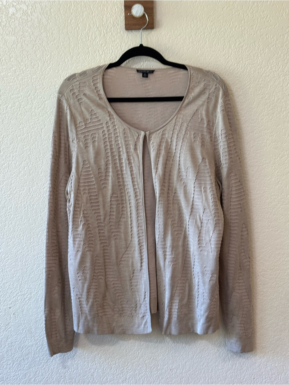 Lafayette 148 New York Taupe Open-Front Knit Cardigan Silk-Cotton Blend Size XL